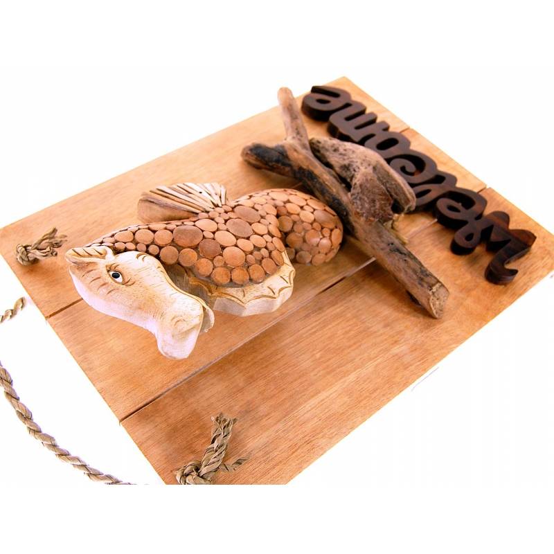 Seestern Sportswear Seestern Deko Teak Holz Haustür Tür Schild Welcome Seepferdchen Motiv 40 x 30cm /1615 Exklusivangebot