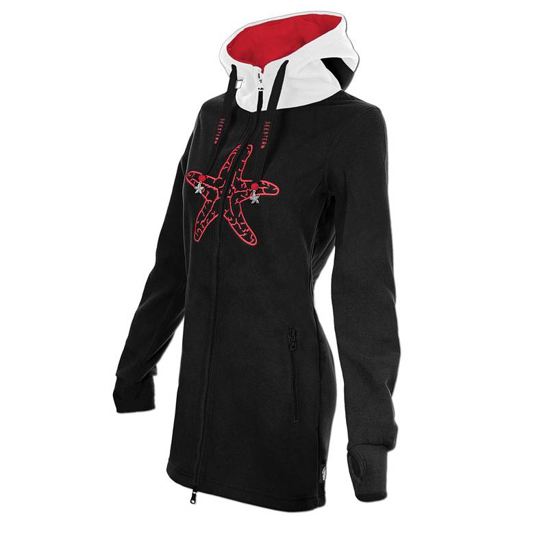 Seestern Sportswear SEESTERN Damen Kapuzen Fleecejacke 2WegeZipper Fleecemantel Fleece Sweatj.XS-4XL /1826.bk_rd_wt Rabatt