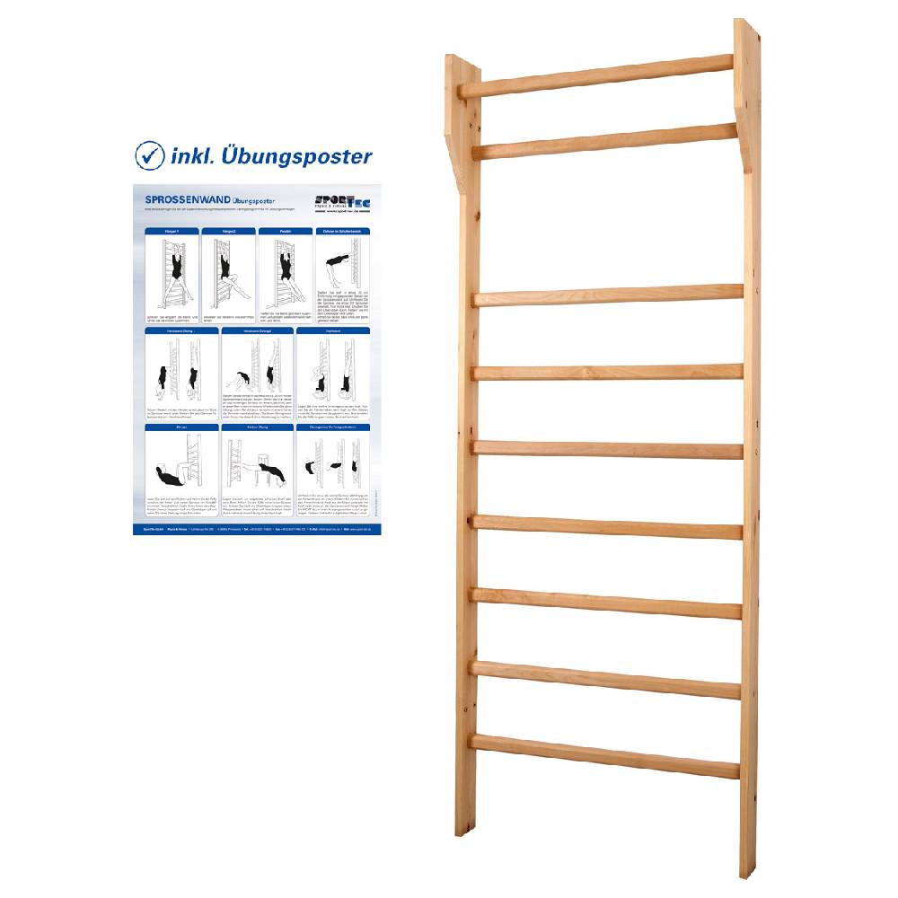 Sport Tec Sprossenwand Standard, BxH 80x210 cm, 9 Sprossen, inkl. Übungsposter