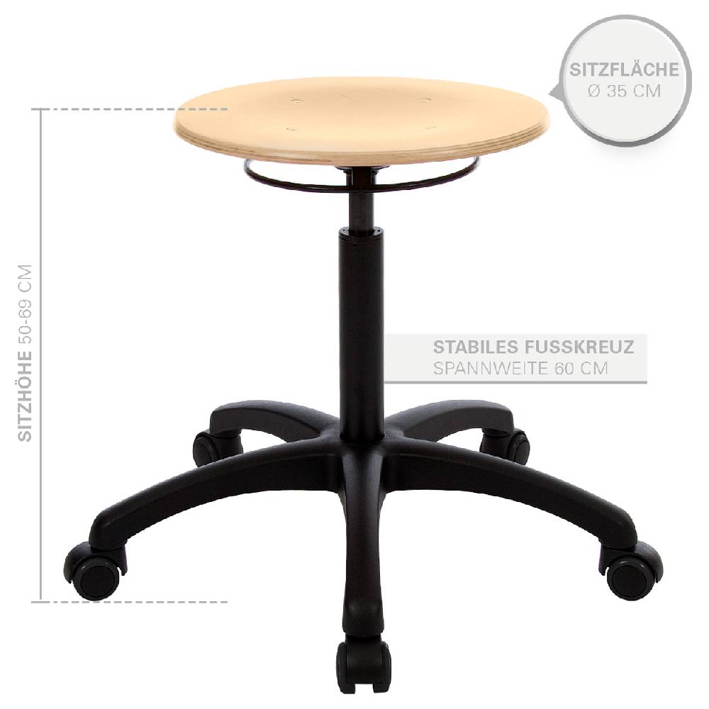Sport Tec Drehhocker Standard mit Holzsitzfläche und Rollen Räumungsverkauf