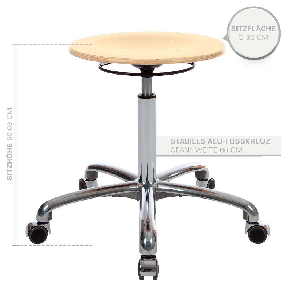 Sport Tec Drehhocker Exklusiv mit Holzsitzfläche und Rollen Tägliche Deals
