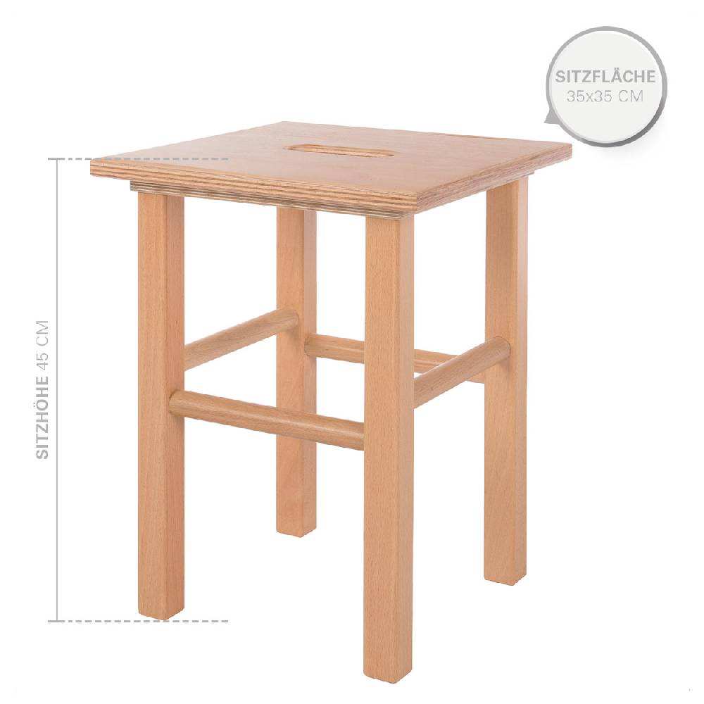 Sport Tec Holzhocker aus Hartholz, LxB 35x35 cm, Sitzhöhe: 45 cm Begrenzt auf 3 Tage
