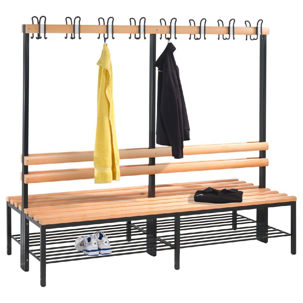 Sport Tec Doppelseitige Garderobenbank mit Schuhrost, 16 Haken, HxBxT 165x200x75,6 cm