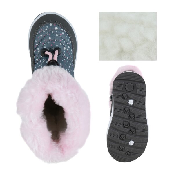 Stiefelparadies Kinder Winter Boots in Grau Rosa Weiss Muster Bis zu 50% Rabatt