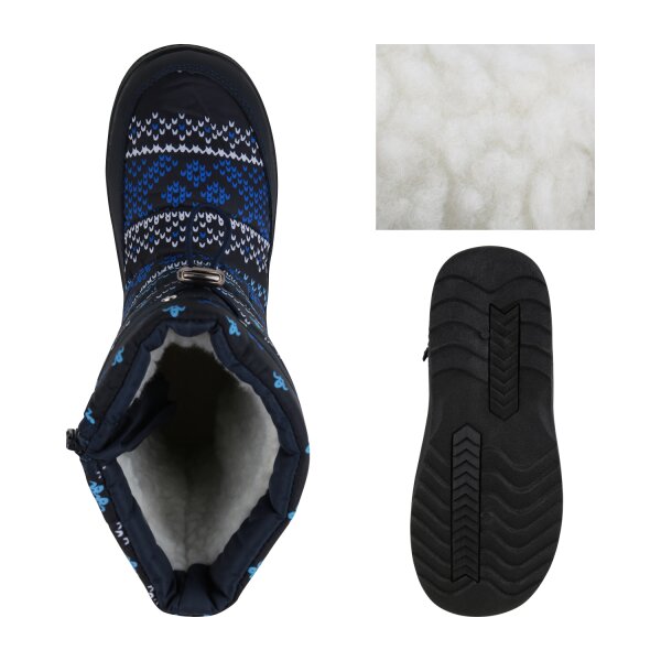 Stiefelparadies Kinder Winter Boots in Dunkelblau Hellblau Weiss Muster Bis zu 65% Rabatt