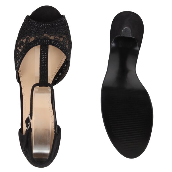 Stiefelparadies Damen Plateau Sandaletten in Schwarz Kostenloser Versand international