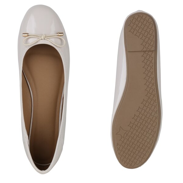 Stiefelparadies Damen Übergrößen Klassische Ballerinas in Beige Lack 2025
