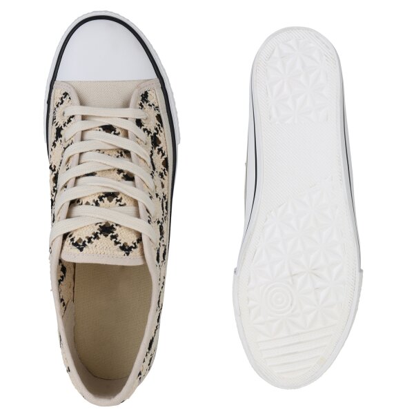 Stiefelparadies Damen Übergrößen Sneaker Low in Beige Schwarz Limitierter Zeitrabatt