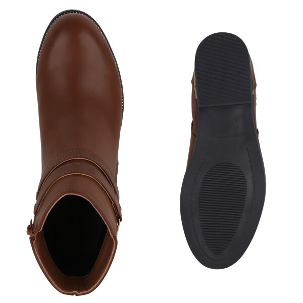 Stiefelparadies Damen Übergrößen Biker Boots in Hellbraun Fabrik Onlineshop