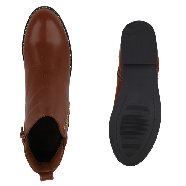 Stiefelparadies Damen Übergrößen Klassische Stiefeletten in Hellbraun Versandkostenfrei
