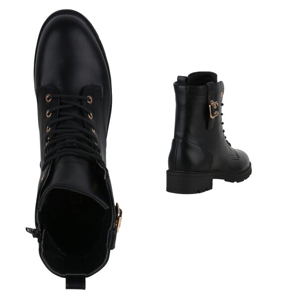 Stiefelparadies Damen Übergrößen Schnürstiefeletten in Schwarz Black Friday