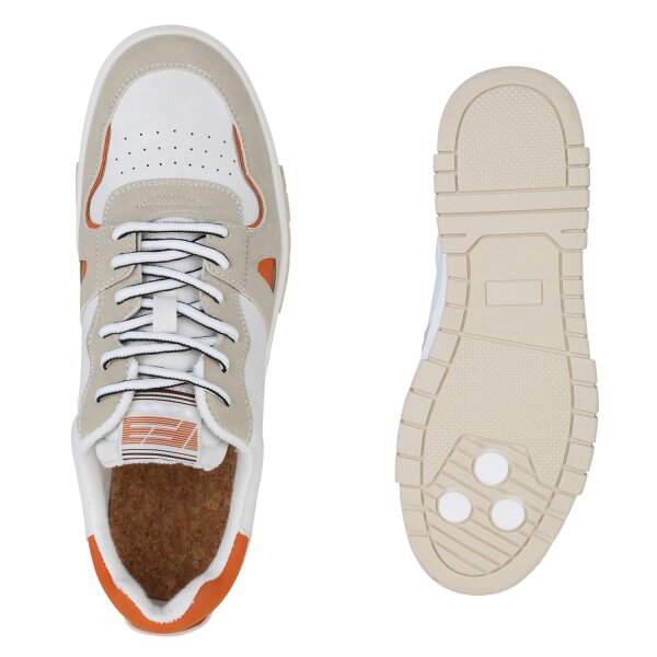 Stiefelparadies Herren Sneaker Low in Weiss Beige Orange Zeitlich begrenztes Angebot