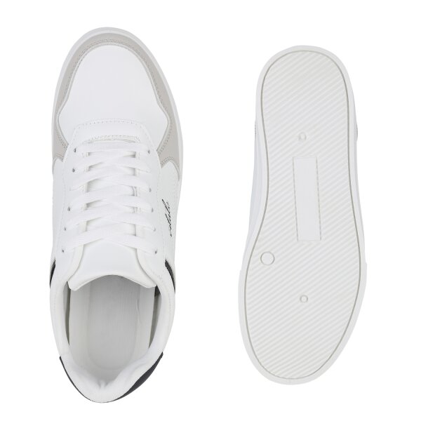 Stiefelparadies Herren Sneaker Low in Weiss Dunkelblau Nur für heute