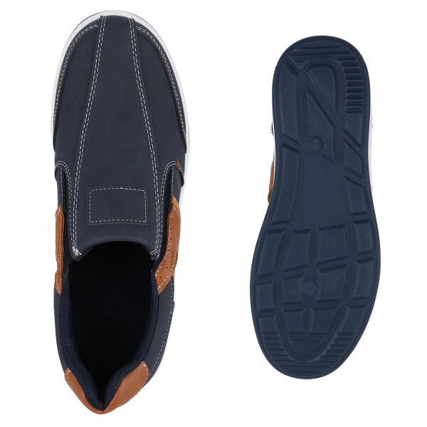 Stiefelparadies Herren Slip Ons in Dunkelblau Hellbraun Fabrikpreis