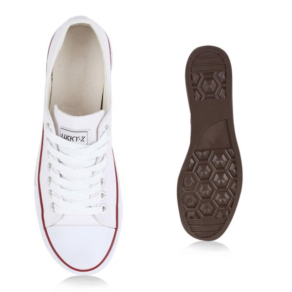 Stiefelparadies Herren Sneaker low in Weiss Rotstreifen Lucky Heißer Verkauf