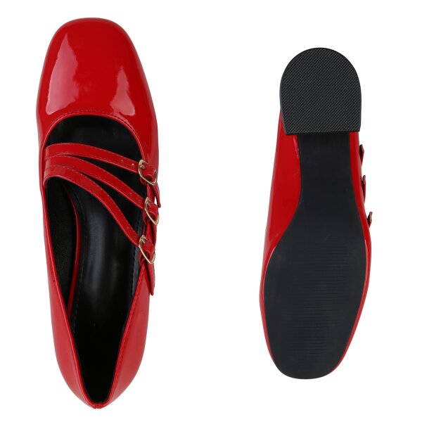 Stiefelparadies Damen Mary Janes in Rot Lack Große Rabatte