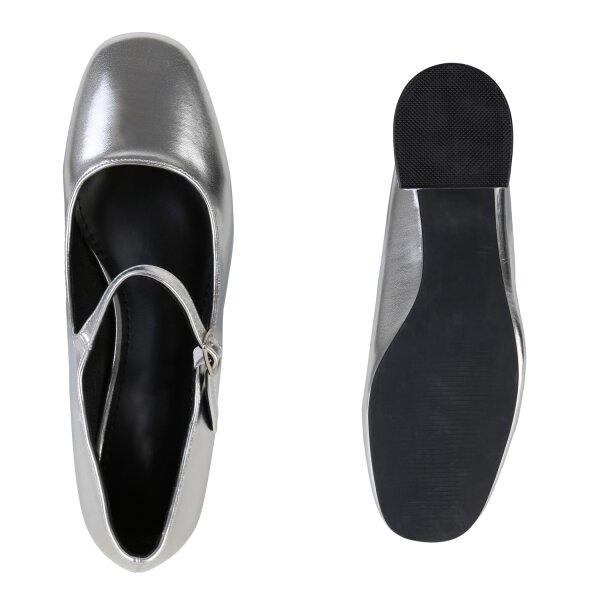 Stiefelparadies Damen Mary Janes in Silber Neuheiten