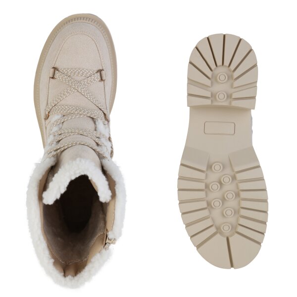 Stiefelparadies Damen Schnürstiefeletten in Beige Bestseller