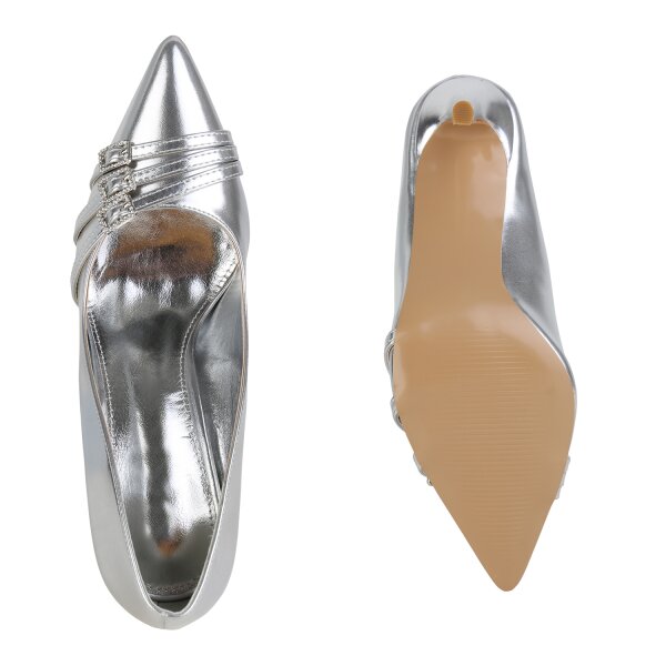 Stiefelparadies Damen Spitze Pumps in Silber VIP-Rabatte