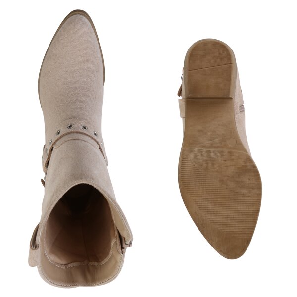 Stiefelparadies Damen Cowboy Boots in Beige Velours Super Sparpreis