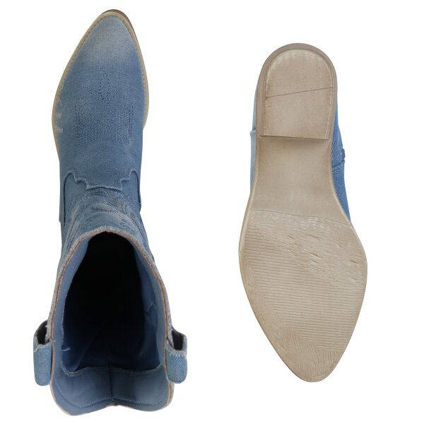 Stiefelparadies Damen Cowboy Boots in Hellblau Wochenangebot
