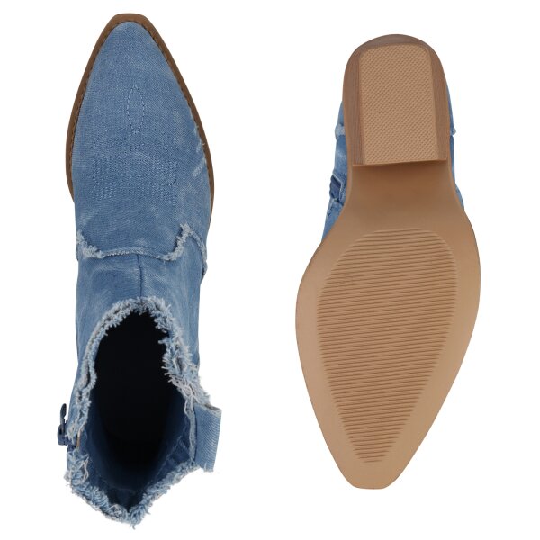 Stiefelparadies Damen Cowboy Boots in Hellblau Kostenlose Rückgabe