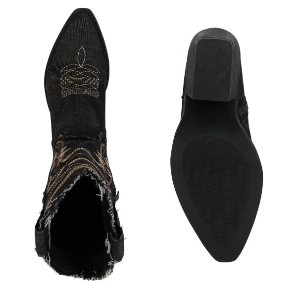 Stiefelparadies Damen Cowboy Boots in Schwarz Letzte 3 Tage