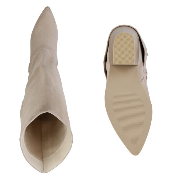 Stiefelparadies Damen Cowboystiefel in Beige Velours Letzte 2 Tage