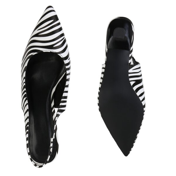 Stiefelparadies Damen Slingpumps in Schwarz Weiss Zebra Nur für heute