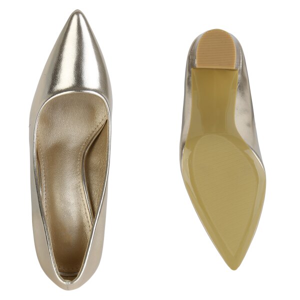 Stiefelparadies Damen Spitze Pumps in Gold Sonderangebot der Fabrik