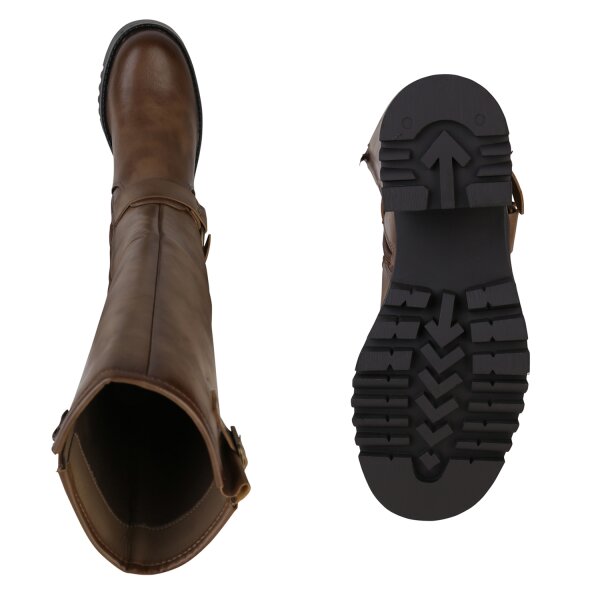 Stiefelparadies Damen Bikerstiefel in Khaki Super Rabatt