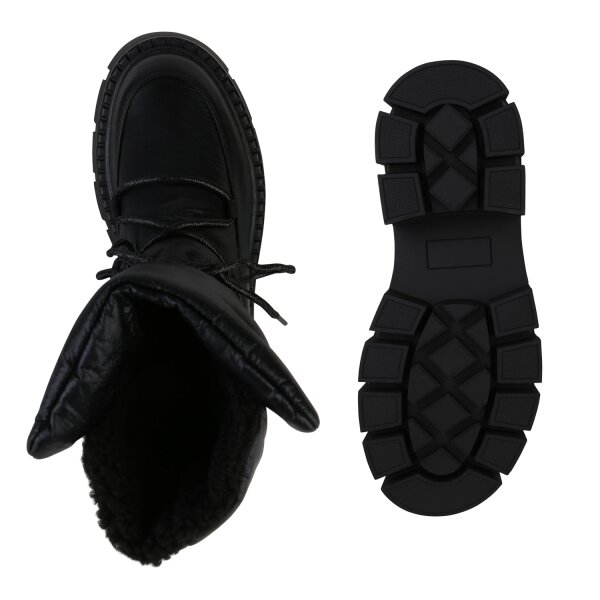 Stiefelparadies Damen Plateau Boots in Schwarz Fabrikladen