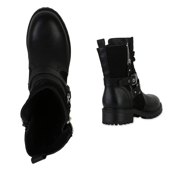 Stiefelparadies Damen Biker Boots in Schwarz Auslauf