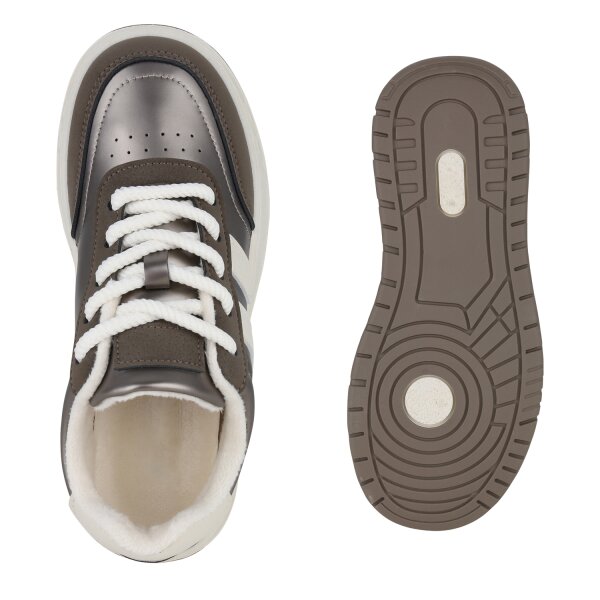 Stiefelparadies Damen Sneaker Low in Grau Metallic Günstiger Verkauf