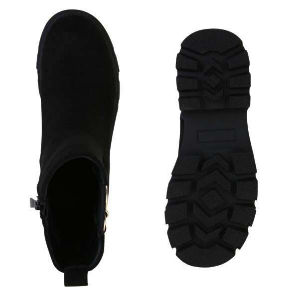 Stiefelparadies Damen Klassische Stiefeletten in Schwarz Velours Kostenloser Versand
