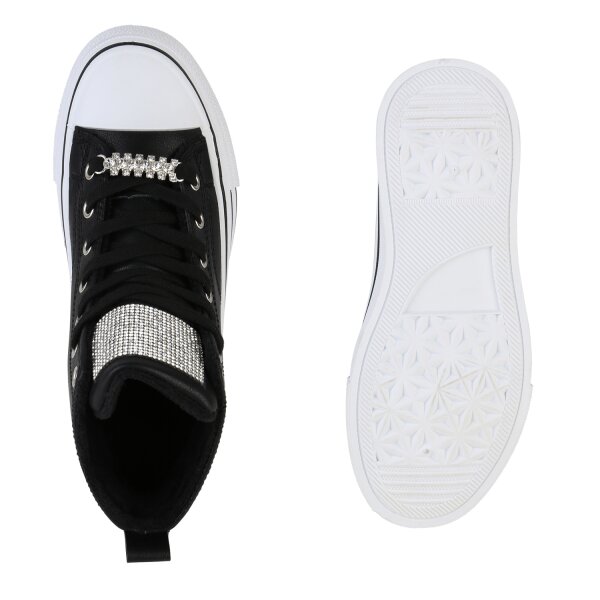 Stiefelparadies Damen Plateau Sneaker in Schwarz Limitierter Zeitrabatt