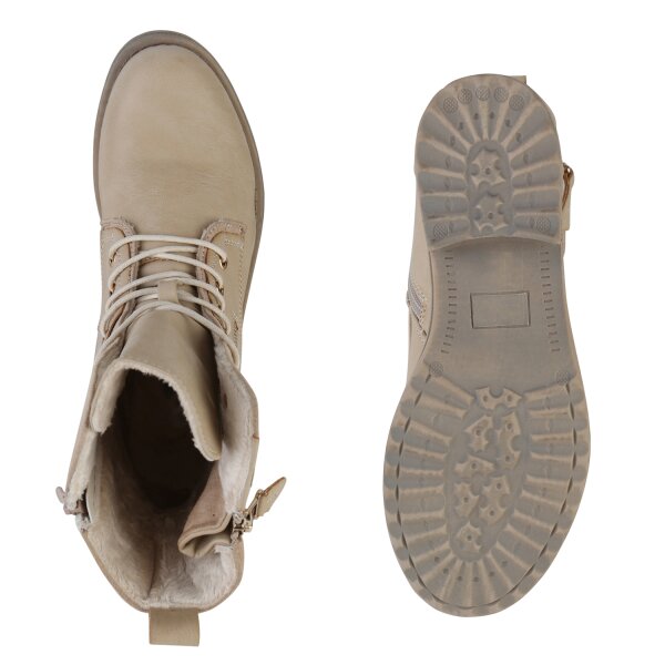 Stiefelparadies Damen Schnürstiefeletten in Beige Fabrik Onlineshop
