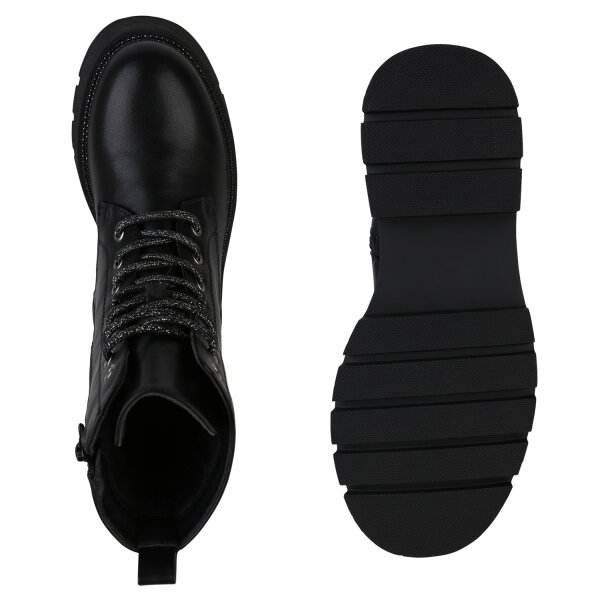Stiefelparadies Damen Schnürstiefeletten in Schwarz Flash Sale