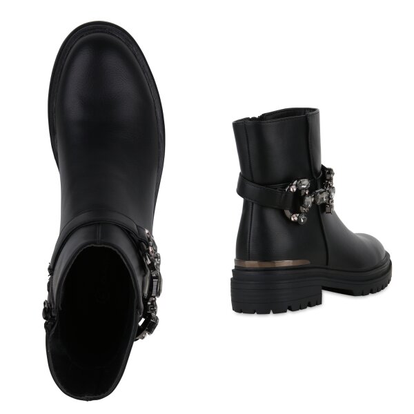 Stiefelparadies Damen Biker Boots in Schwarz Preisnachlass