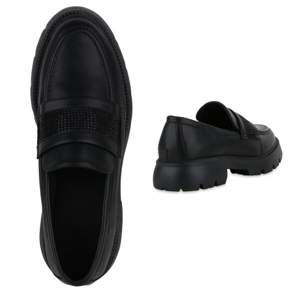 Stiefelparadies Damen Loafers in Schwarz Cyber Monday