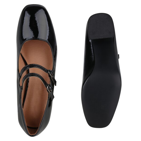 Stiefelparadies Damen Mary Janes in Schwarz Lack Osterangebot