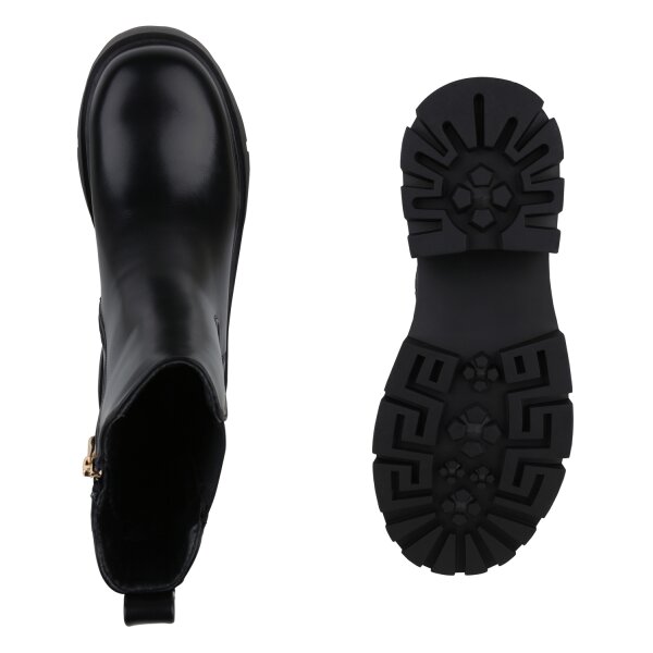 Stiefelparadies Damen Plateau Boots in Schwarz Heißer Verkauf