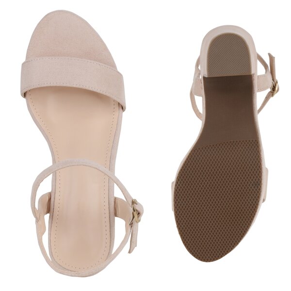 Stiefelparadies Damen Plateau Sandaletten in Beige Letzte 3 Tage