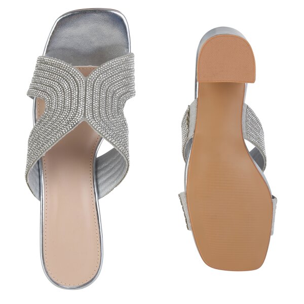 Stiefelparadies Damen Pantoletten in Silber Neueste Stile