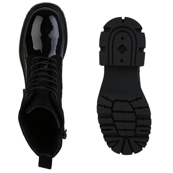 Stiefelparadies Damen Schnürstiefeletten in Schwarz Lack Zeitbegrenzte Promotion