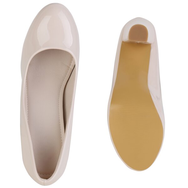 Stiefelparadies Damen Klassische Pumps in Beige Lack Vierteljährliche Förderung