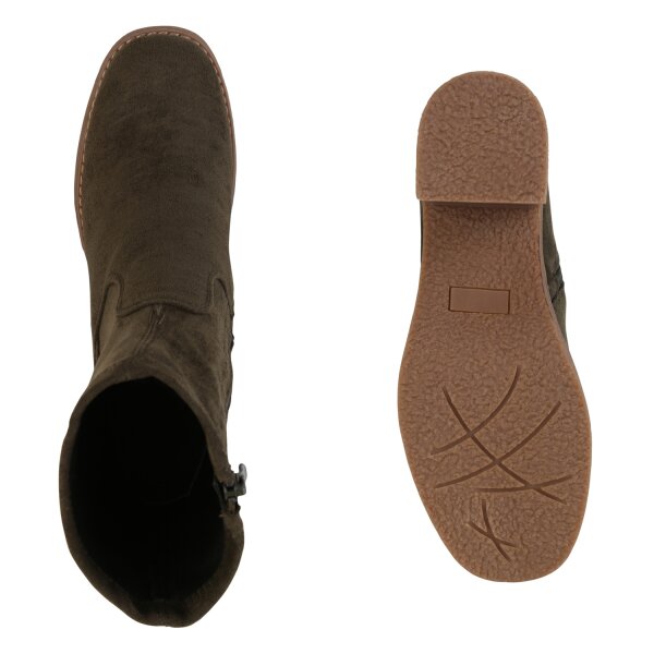 Stiefelparadies Damen Klassische Stiefeletten in Olivgrün Riesige Rabatte