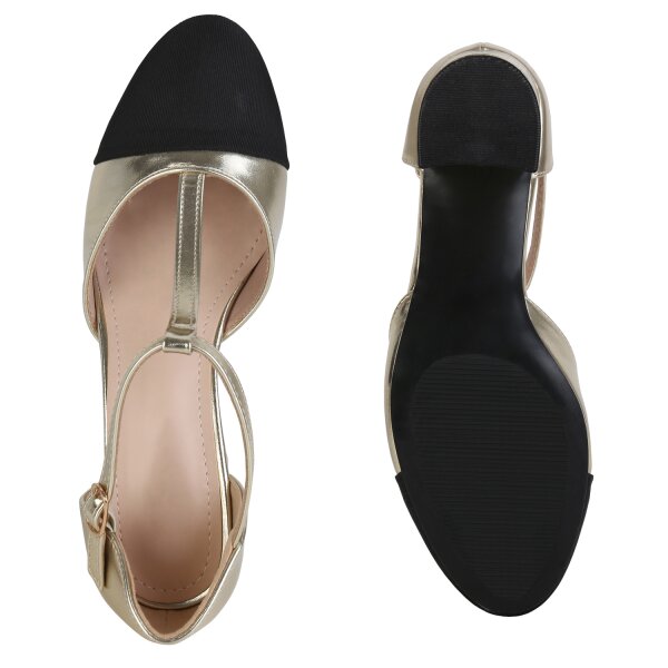 Stiefelparadies Damen Mary Janes in Gold Kostenloser Versand international