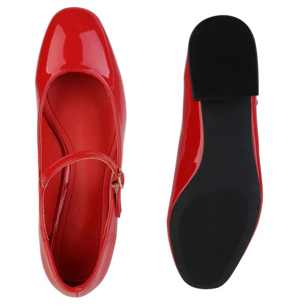 Stiefelparadies Damen Riemchenballerinas in Rot Lack Speichern exportieren