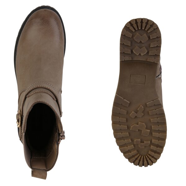 Stiefelparadies Damen Biker Boots in Khaki Outlet